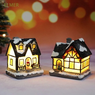 ELMER Decoración Del Hogar Adorno Año Nuevo Navidad Casa De Pueblo Miniaturas Mini Estatuilla De Resina Artesanía Luminosa Hadas Jardín Luz LED (1)