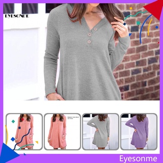 EYE_ Comfy Casual Dress Long Sleeve Buttons Party Dress Simple Streetwear