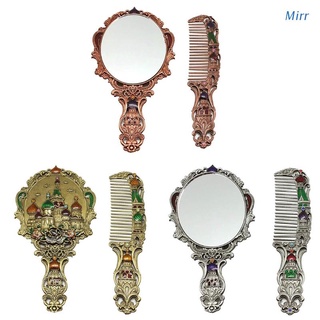 mirr mujer vintage castillo portátil espejo cosmético estilo ruso mango espejo conjunto con peine