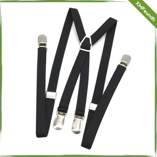 X Back Suspenders Solid Adjustable Strap Elastic 4 Clips Business Braces