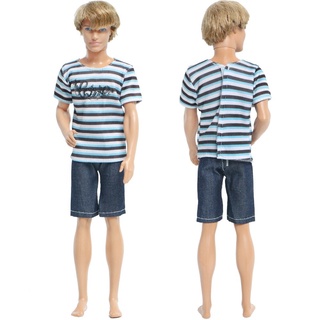 Camiseta de rayas con pantalón corto/accesorios Para Ken Doll (5)