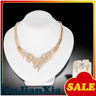 Sujianxia set De joyería/pendientes/collar para mujer en forma De Losango/ chapado en oro/diamante