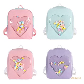 dodysin japonés harajuku bolsa de la escuela dulce color caramelo transparente amor en forma de corazón mochila kawaii lolita pequeño bolso de hombro con bola de felpa para mujeres niñas