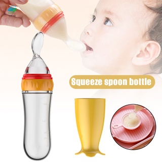 Alimentador de alimentos para bebés con cubierta y 2 escamas exprimir para dispensar gachas de silicona exprimidor alimentador con cuchara suave 90ML/3oz