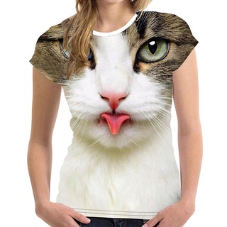 [EXQUIS]Womens Fashion 3D Cat Print Casual T-Shirt Summer Short Sleeve O-neck T Shirts