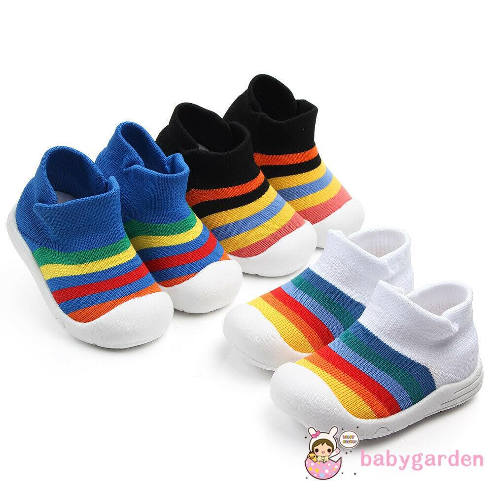 Zapatos antideslizantes para bebé arcoíris de suela suave, tejido volador, Shose