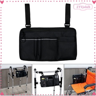 600D Wheelchair Side Pouch Bag Organizer Pocket Walker with Cup Holder Black