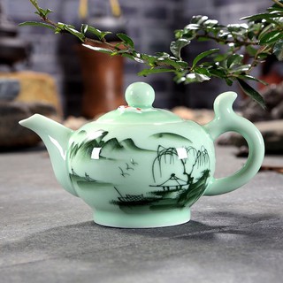 Celadon Kung Fu té set tetera de mano grande - pintado ho porcelana Kung Fu té tetera tetera