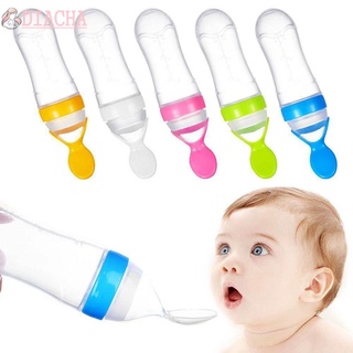 Diacha Baby Kid Food alimentador de arroz seguridad con cuchara biberón de alimentación nueva moda silicona exprimir 90 ml botella de leche/Multicolor