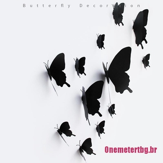 Onemetertbg 12 unids/set 3D negro Pteris mariposa pegatinas de pared mariposas imán pegatinas