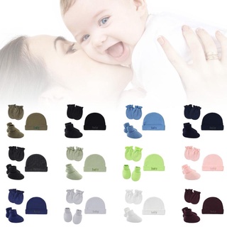 Wit bebé bebé antiarañazos guantes de algodón+sombrero+pie cubierta conjunto de manoplas calcetines gorra