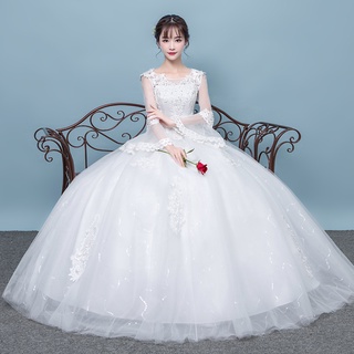 verano nuevo estilo coreano vestido de novia 2021 novia boda off-hombro campana manga slim fit adelgazar manga larga traili