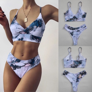 Women Push Up High Cut Hight Waist Bikini Set Two Piece Water Color Swimsuit ♥gogoing♥