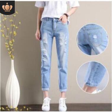 Moda agujero de cintura alta de las mujeres Jeans Denim Retro estilo suelto harén pantalones vaqueros más el tamaño de Jeans largos