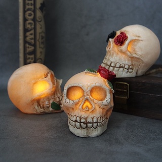 Halloween esqueleto cabeza lámpara fantasma Festival resina esqueleto cabeza adorno LED electrónico decorativo prop lámpara <cynt> (6)