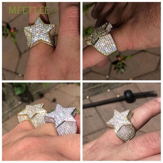 Meetlee regalo De cumpleaños para hombre De lujo brillante Diamante estrella anillo cubo circonita Diamante/Multicolor (1)