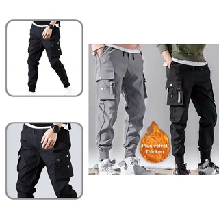 [Tninguly] Elastic Waist Autumn Trousers Drawstring Spring Trousers Multi Pockets for Daily Wear (1)