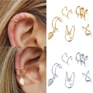5 Unids/set Oro Hoja Sin Perforación Oreja Puños/Pendientes De Cartílago Falsos Punk Ear Piercing-Clip/Mujeres De Puño De (1)