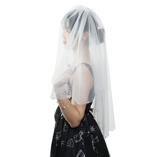 velo de novia de boda con peine transparente velos de tul con cuentas accesorios para el cabello para novia 2 niveles codo longitud corte borde