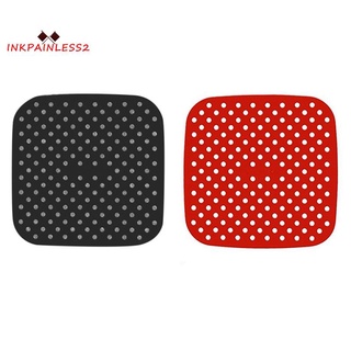 2x reusable Air Fryer Liners-7.5 pulgadas cuadradas de silicón Air Fryer Basket Mats Air Fryer accesorios Red y negro