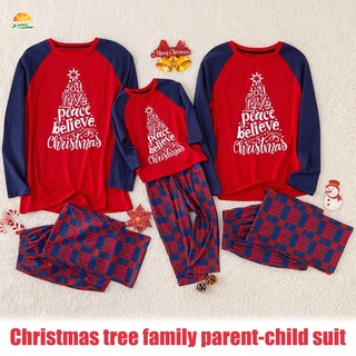 2 piezas de la familia de coincidencia de ropa para navidad pijamas conjunto impreso letras de manga larga ropa de dormir de navidad