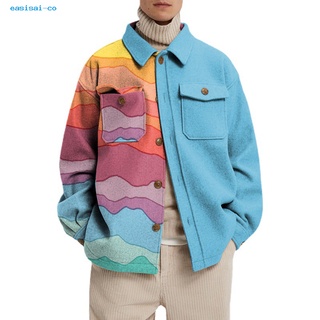 easisai All-match Men Outwear Men Loose Printed Jacket Winter Outfit Anti-fade for Autumn