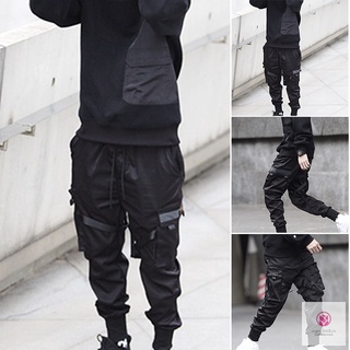 Hombres Casual Harem Joggers pantalones de chándal Hip Hop pantalones Multi-bolsillo Cargo pantalones