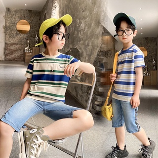 Ropa de los niños de los niños traje de verano2021nuevo mediano y grande chicos guapo estilo coreano Jeans de manga corta de dos piezas traje de moda
