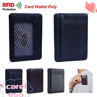 CARELESS Men's RFID Blocking Pu Leather Money Clip Slim Wallet Credit Card Holder Fashion Carbon Fiber Coin Pocket Anti-chief