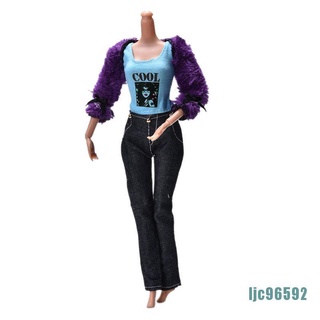 [Ljc96592] 3 unids/Set abrigo de piel traje para muñecas Barbie pantalones negros piel púrpura abrigo moda niño