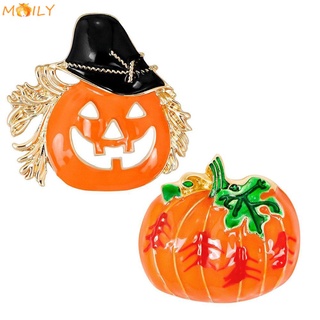 MOILY 2PCS Gifts Halloween Brooch Broach Costume Jewelry Black Cat Enamel Pin Backpack Fashion Accessories DIY Decoration Novel Hats Funny Pumpkin Decor
