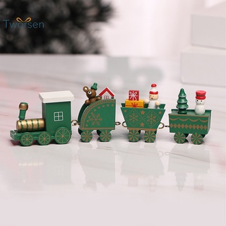 Tworsen madera tren de navidad lindo de madera Mini tren adornos de Color brillante para fiesta