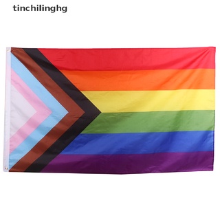 [tinchilinghg] Rainbow Flag 90x150cm Gay rainbow Progress Pride flag Gay Lesbian Trans [HOT]