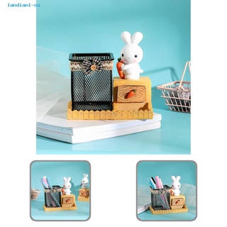 landianl- caja de bolígrafos de malla resistente de escritorio papelería conejo caja de almacenamiento de zanahoria conejo estatua para estudiante