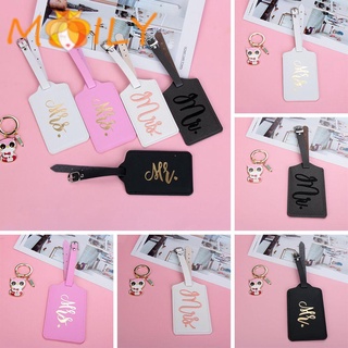 MOILY Portable Luggage Tag Personality Baggage Claim Suitcase Label Bag Accessories Mr&Mrs Travel Supplies Round Leather Handbag Pendant ID Address Tags