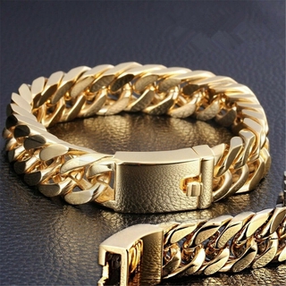 Nueva pulsera de oro de los hombres de la joyería de acero inoxidable bordillo cubano cadena pulsera para hombres regalos para hombres pulsera