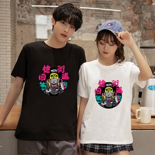 Pareja de dibujos animados estilo de verano pareja camiseta divertida impresión O-cuello de manga corta a [6285