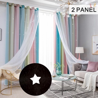 Estrellas cortinas opacas estrellas cortinas para niños niñas dormitorio sala de estar colorido doble capa estrella ventana cortinas, 2 paneles (53Wx95L, rosa)