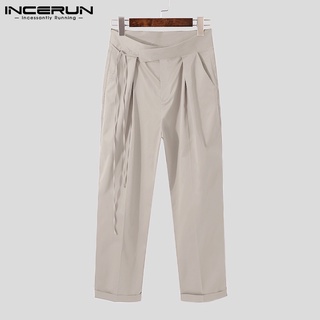 INCERUN Hombres Coreano Moda Liso Cintura Alta Recta Suelta Traje Pantalones Largos (5)