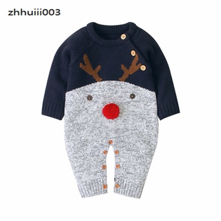 Zhihui bebé niño niña navidad serie mameluco de punto traje mono de navidad bebé suéter reno (1)