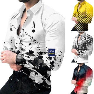 Hombres Casual Tonal Manga Larga Impreso Camisa Delgada Moda Color Contraste Gradiente Camiseta Con Hebilla Frontal