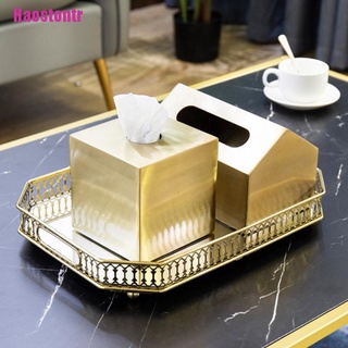 [Haostontr] bandeja nórdica Retro de almacenamiento dorado rectangular de cristal organizador de maquillaje bandeja decoración