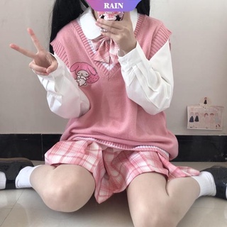 Kawaii Kuromi Cinnamoroll My Melody Sanrio Suéter De Lana Cuello En V Chaleco Lindo Ropa De Mujer Primavera Y Otoño Nuevo [Lluvia] (7)