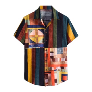 [camisas de los hombres] gcei moda hombres verano casual impreso algodón forro de manga corta blusa camisas (1)