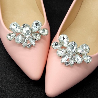 Okdeals 2 piezas de diamantes de imitación Clip de zapatos de tacón alto decoraciones de zapatos brillantes Clips decorativos mujeres novia boda cuadrado abrazadera señora encanto hebilla (7)