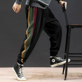 Otoño Pana Pantalones De Los Hombres De La Moda De Contraste De Color Casual Streetwear Suelto Hip Hop Cordón