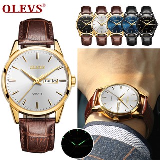 Olevs reloj de cuarzo para hombre de negocios relojes de cuero moda Cool hombres deporte semana fecha reloj impermeable Jam Tangan