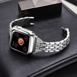 Stainless Steel Watch Strap for Apple Watch Watch Series 7 6 SE 5 4 3 2 1 Diamonds Band Strap for IWatch 45mm 44mm 41mm 40mm 42mm 38mm Wristbands Woman Girls Dressy Metal Bracelet
