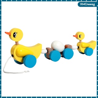 Yellow Duck Pull-Along Wooden Toy, Bright Colors for Toddler Baby Walker
