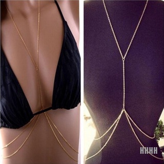 [wyl] mujeres sexy moda oro cuerpo vientre cintura cadena bikini playa arnés collar